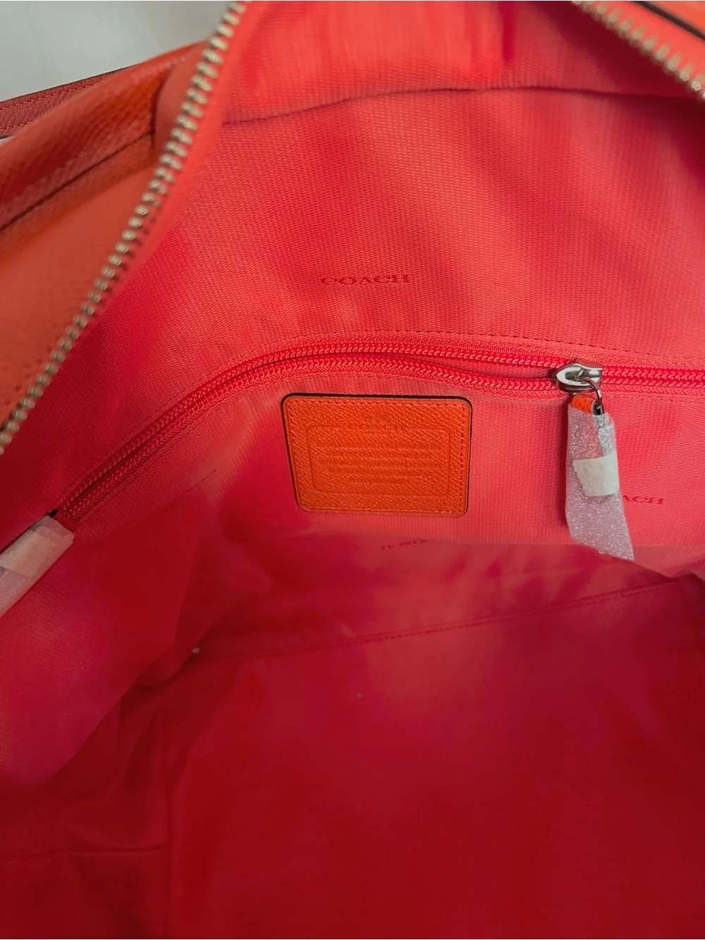 Coach Red Leather Tote with Luggage Tag and Logo Plaque